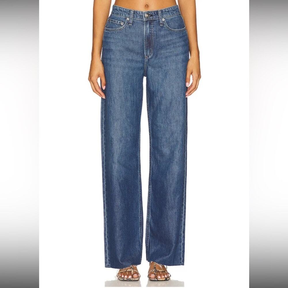 Rag & Bone Logan Mid-Rise Wide Leg Denim Blue Jeans, 26